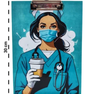 Tabla portapapel de Enfermera con café
